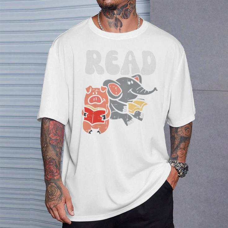 Kids Pig Elephant Reading Cute Book Lover Bookworm Boys Girls Kid Performance T-Shirt Gifts for Him