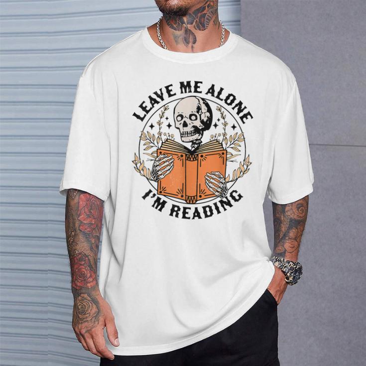 Leave Me Alone I'm Reading Skeleton Reading Book Bookish T-Shirt Gifts for Him