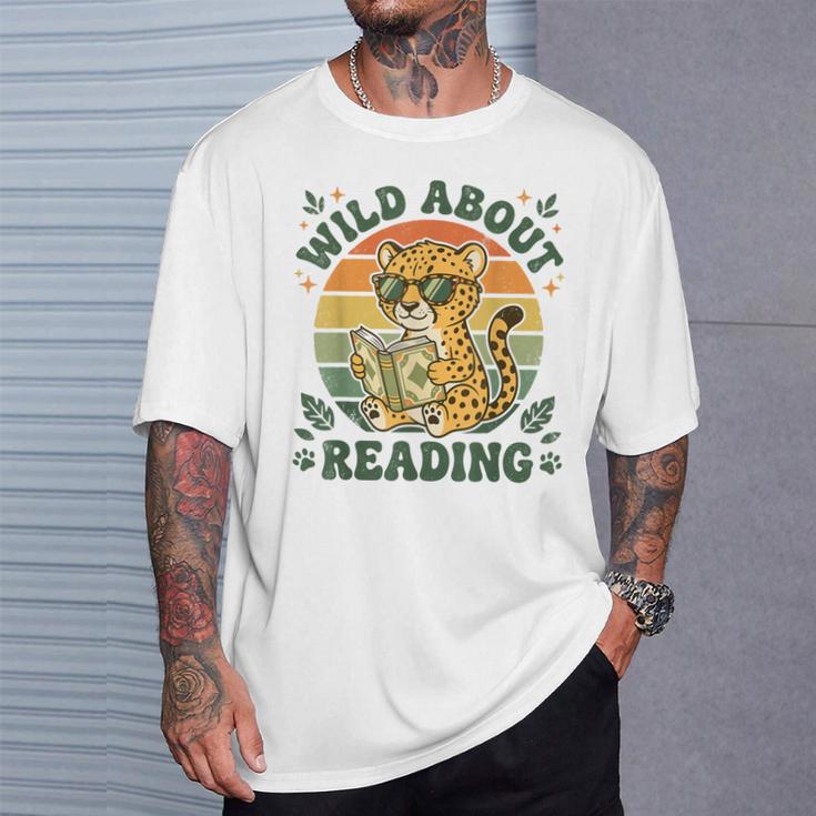 Leopard Animal Print Bookish Wild About Reading Cheetah Book T-Shirt Gifts for Him