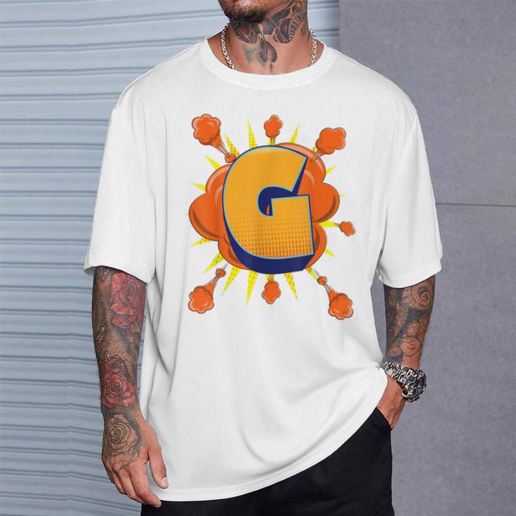 Letter G Initial Comic Book Vintage Matching Family Fun T-Shirt Gifts for Him