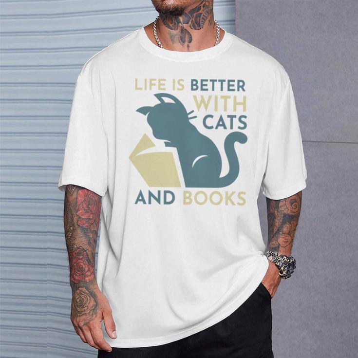 Life Is Better With Cats And Books T-Shirt Gifts for Him