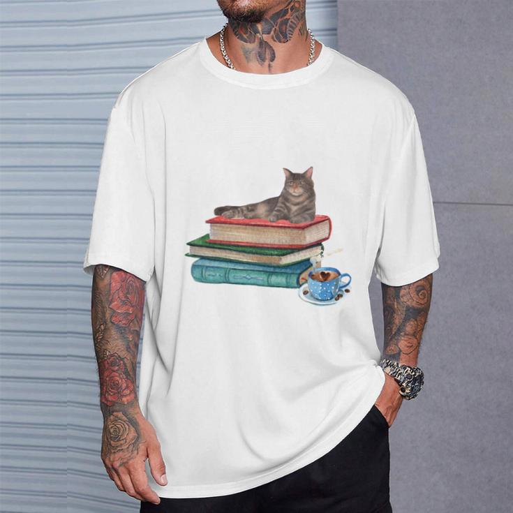 Life Is Better With Coffee Cats And Books For Cats Lover T-Shirt Gifts for Him
