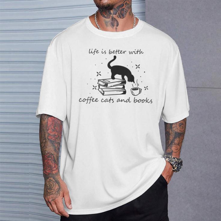 Life With Good Literature Coffee Cats And Books T-Shirt Gifts for Him Life With Good Literature Coffee Cats And Books T-Shirt Gifts for Him