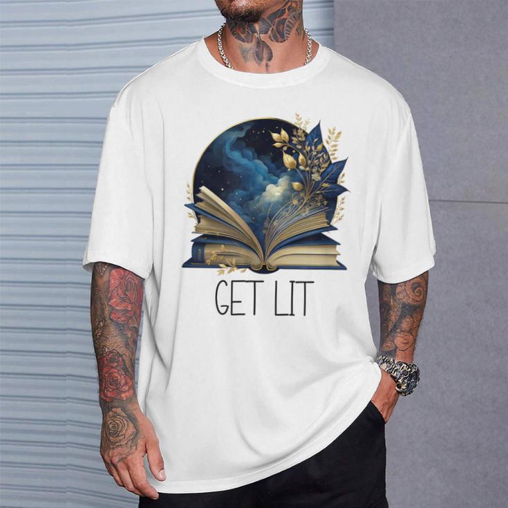 Lets Get Lit Book ShirtGet Lost In a Book SignFloral Book T-Shirt Gifts for Him