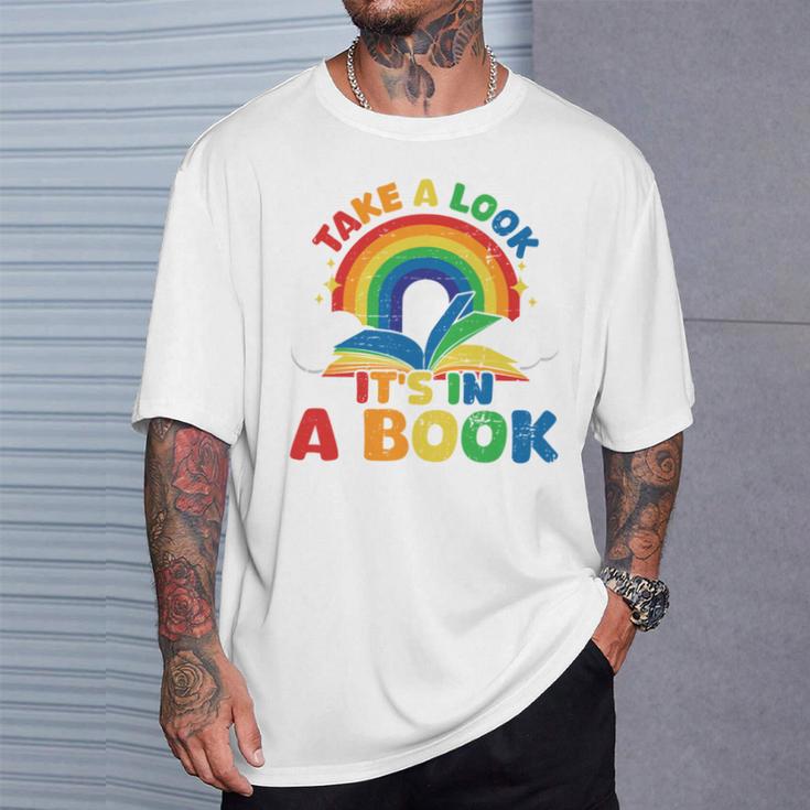 Take a Look It's In a Book Rainbow Reading T-Shirt Gifts for Him