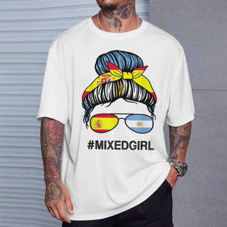 Moño Desordenado Con Bandera De España Argentina Camiseta unisex Regalos para él