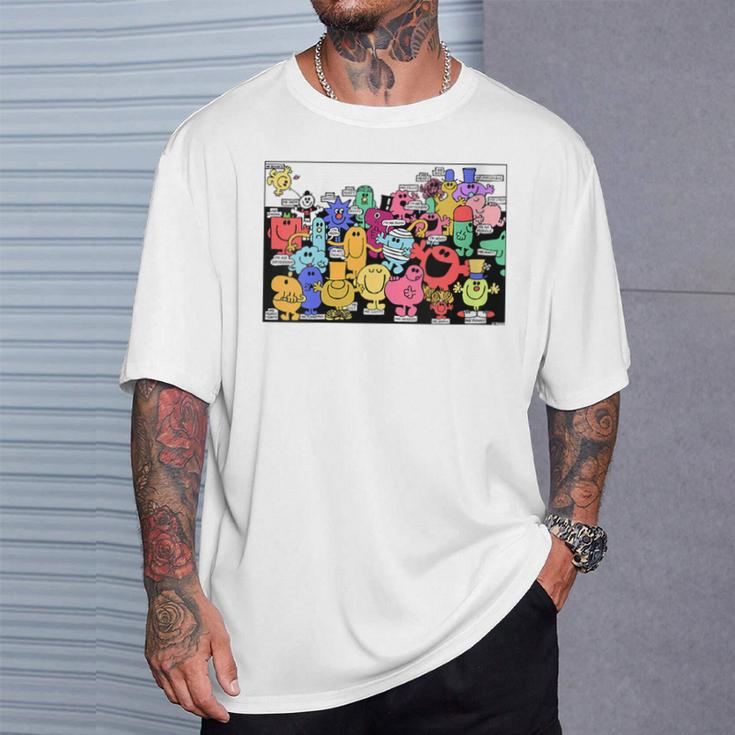 Mr Men Little Miss Retro Colourful Comic Book Scene T-Shirt Gifts for Him