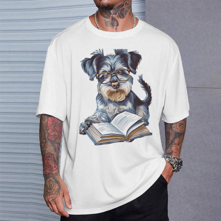 Nerdy Schnauzer Dog Book Lover Glasses Cute Pet For Men Women Kids T-Shirt Gifts for Him
