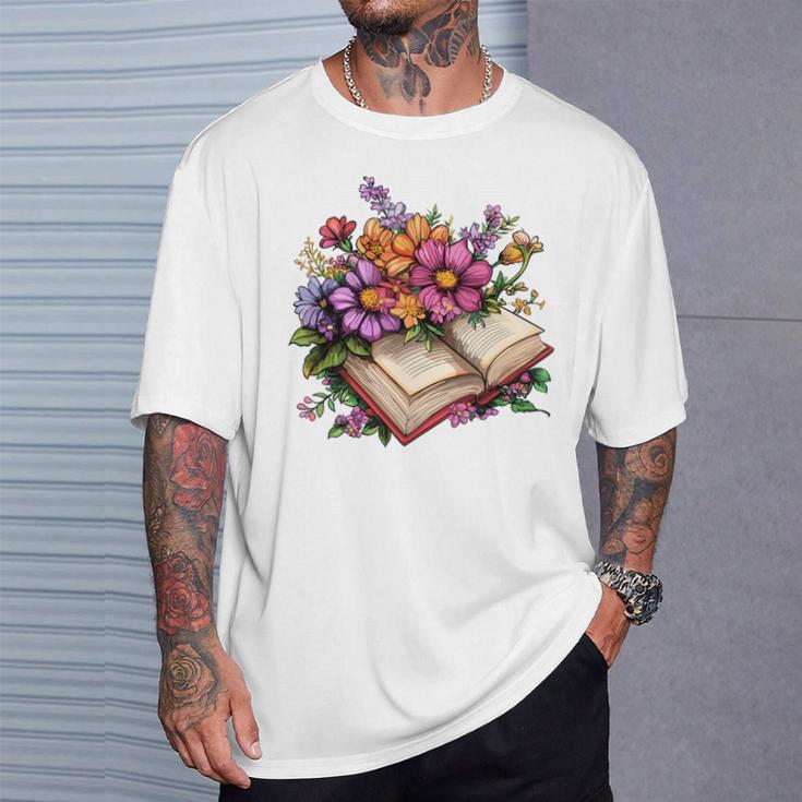 Open Book With Colorful Flowers For Readers T-Shirt Gifts for Him Open Book With Colorful Flowers For Readers T-Shirt Gifts for Him