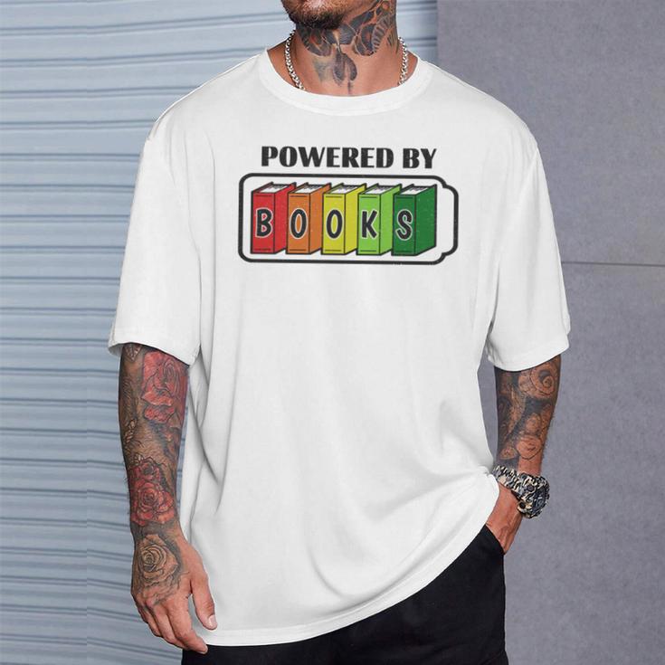 Powered By Books Bookworm Librarian Reading T-Shirt Gifts for Him