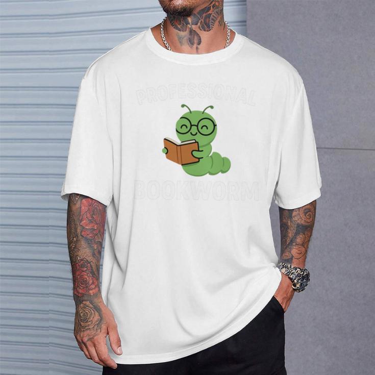 Professional Bookworm Reading Lover Cute Worm Glasses Book T-Shirt Gifts for Him