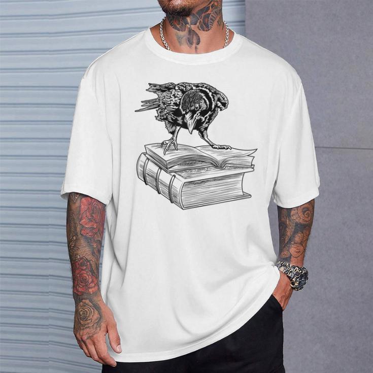 Raven Crow Book Aesthetic Dark Academia Bookworm T-Shirt Gifts for Him