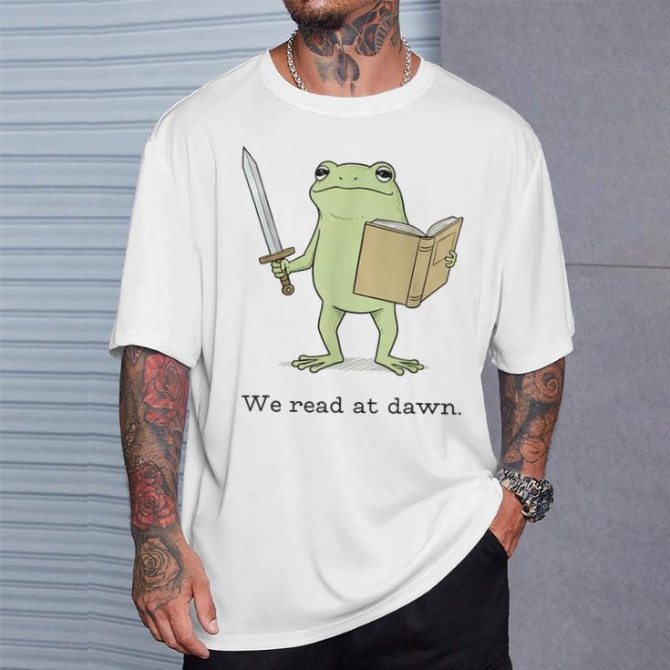 We Read At Dawn Bookish Frog Reading T-Shirt Gifts for Him