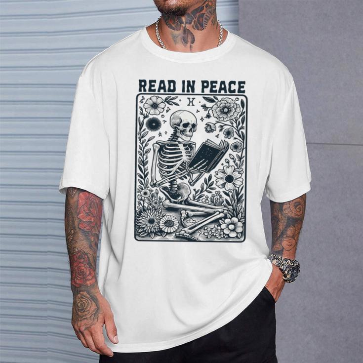 Read In Peace Book Lover Bookworm Skeleton Book Lover Performance T-Shirt Gifts for Him