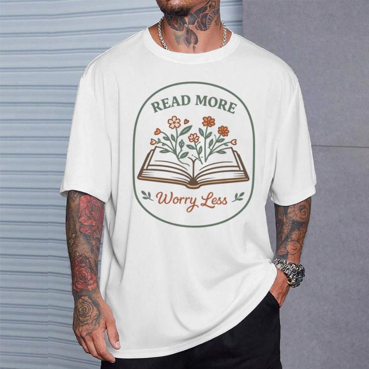 Read More Worry Less Wildflower Book Lover Reading T-Shirt Gifts for Him