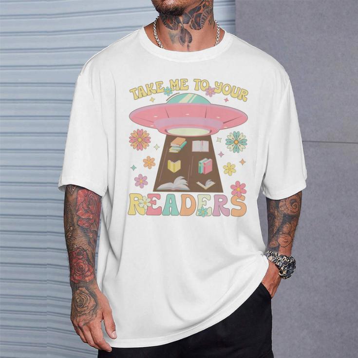 Take Me To Your Readers Groovy Book Reader Book Reading T-Shirt Gifts for Him