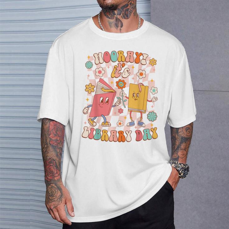 Reading Book Lover School Librarian Hooray It's Library Day T-Shirt Gifts for Him Reading Book Lover School Librarian Hooray It's Library Day T-Shirt Gifts for Him