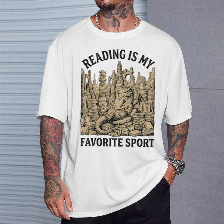 Reading Is My Favorite Sport Dragon Book Lover Bookworm T-Shirt Gifts for Him