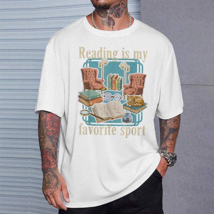 Reading Is My Favorite Sport Vintage Book Lover Cozy Reading T-Shirt Gifts for Him