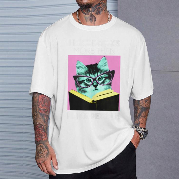 Reading Kitty I Like Books T-Shirt Gifts for Him