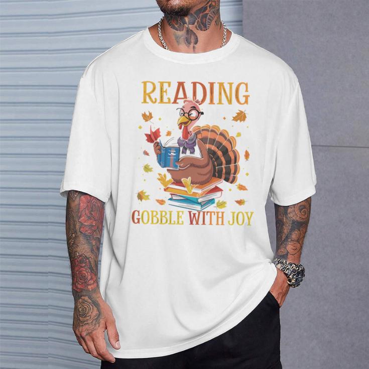 Reading Makes Me Gobble With Joy Turkey Reading Book L T-Shirt Gifts for Him