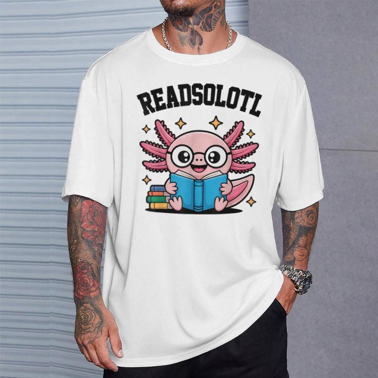 Readsolotl Pink Kawaii Axolotl Book Lover Reading T-Shirt Gifts for Him Readsolotl Pink Kawaii Axolotl Book Lover Reading T-Shirt Gifts for Him