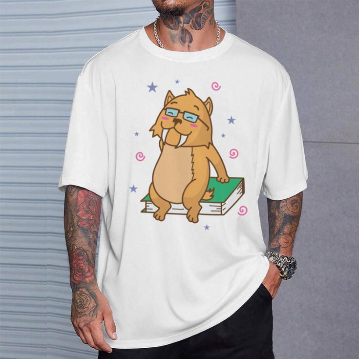 Sabre-Toothed Tiger Loves Books Wildcat T-Shirt Gifts for Him