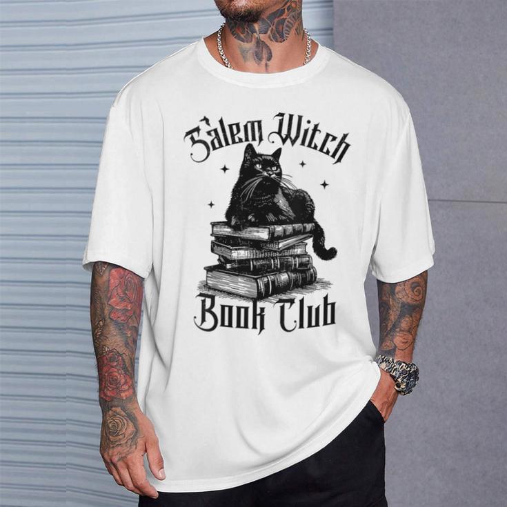 Salem Witch Book Club Bookish Retro Halloween Cat T-Shirt Gifts for Him