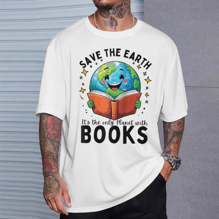 Save Earth It's Only Planet With Books Reader Earth Day Raglan Baseball Tee T-Shirt Gifts for Him