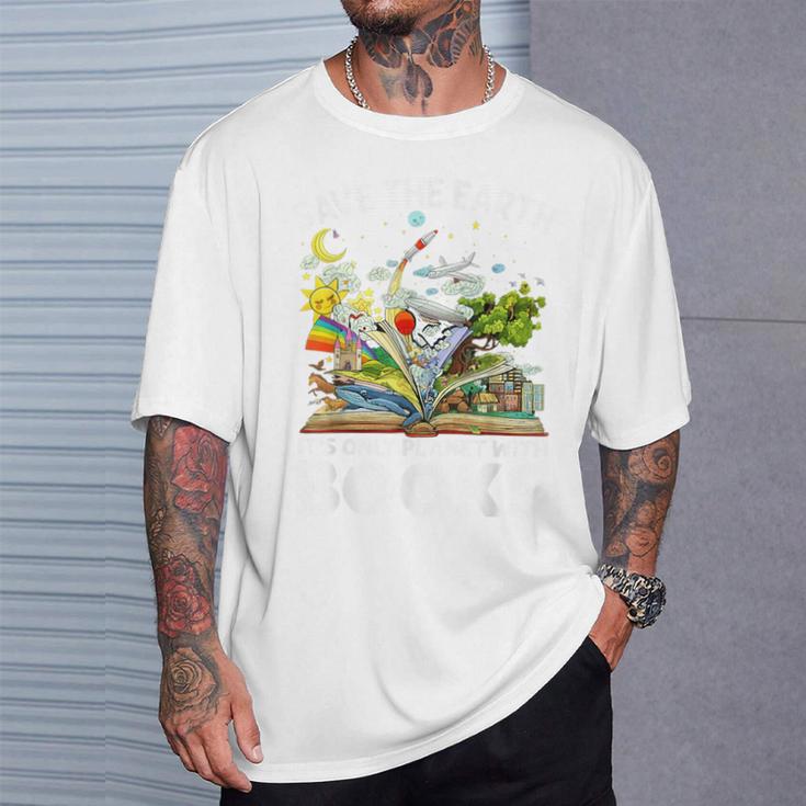 Save Earth It´s Only Planet With Books Reader Earth Day T-Shirt Gifts for Him