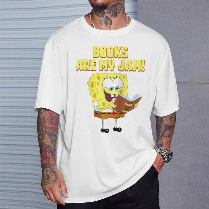 SpongeBob Loves Reading Books Are My Jam Raglan Baseball Tee T-Shirt Gifts for Him