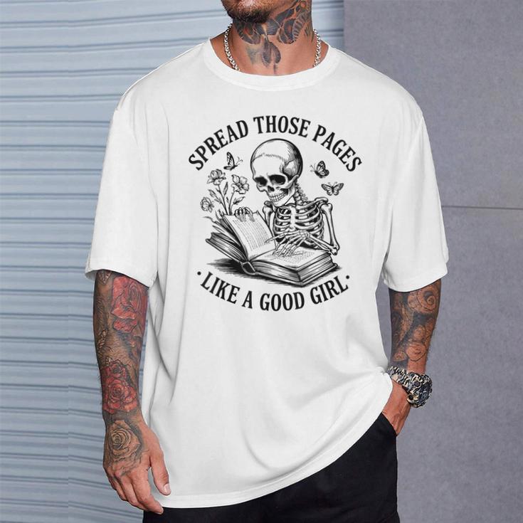 Spread Those Pages Like A Good Girl Skeleton Floral Book T-Shirt Gifts for Him Spread Those Pages Like A Good Girl Skeleton Floral Book T-Shirt Gifts for Him