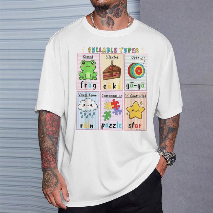 Syllable Types Teacher Phonics Reading Science Of Reading T-Shirt Gifts for Him