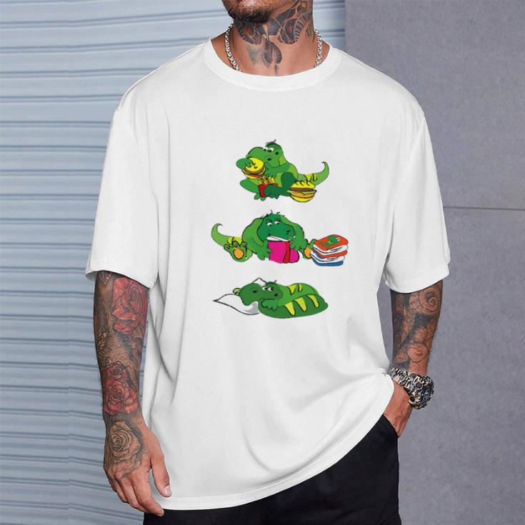 Triathlete Eating Sleeping Reading Dragon Book T-Shirt Gifts for Him