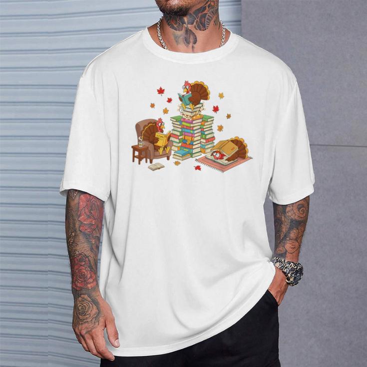 Turkey Reading Books Fall Librarian Book Lover Teacher Kids T-Shirt Gifts for Him Turkey Reading Books Fall Librarian Book Lover Teacher Kids T-Shirt Gifts for Him