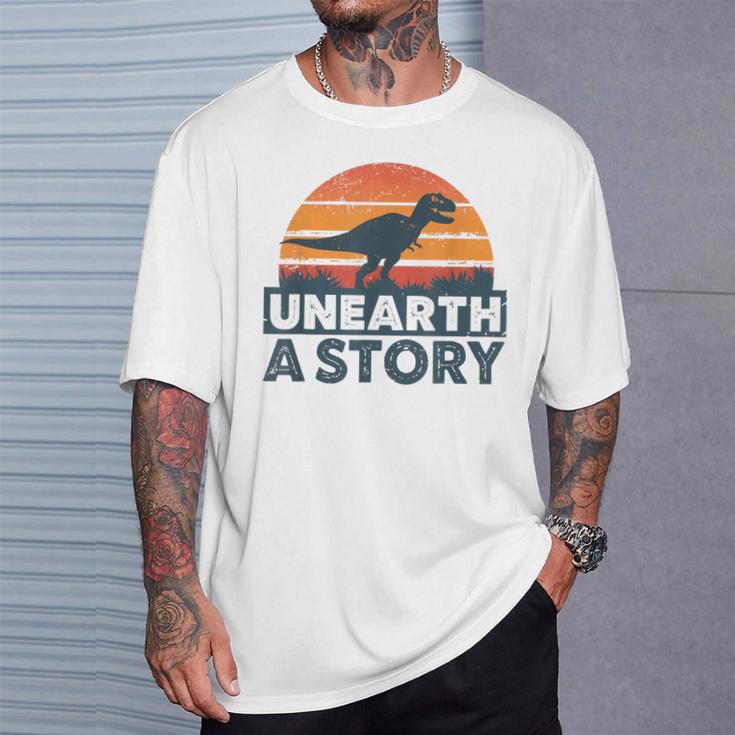 Unearth A Story Dinosaur Reader Book Lover 2026 T-Shirt Gifts for Him