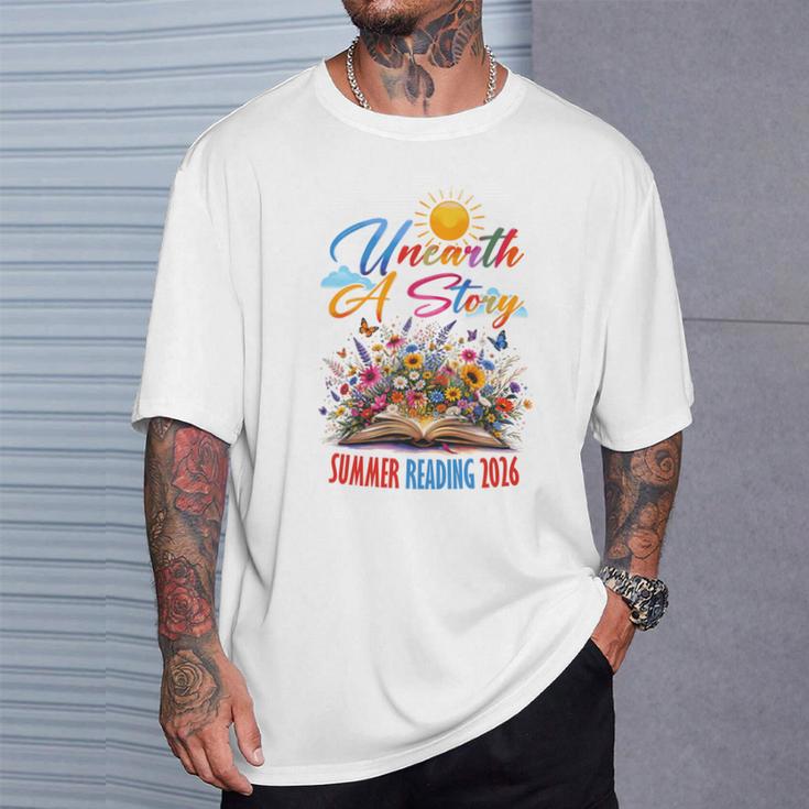 Unearth A Story Reading Book Flowers Summer Reading 2026 T-Shirt Gifts for Him