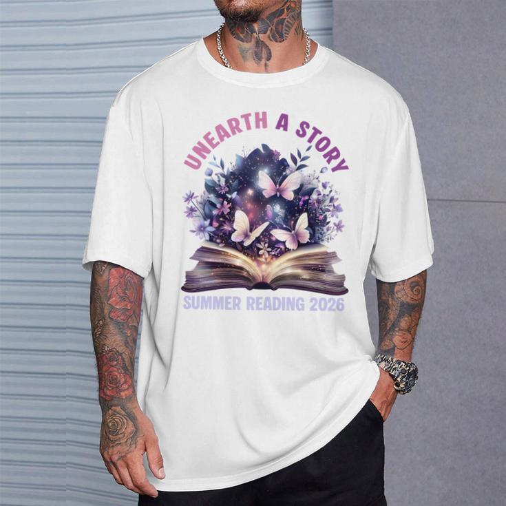 Unearth a Story Summer Library Reading 2026 Butterfly Book T-Shirt Gifts for Him