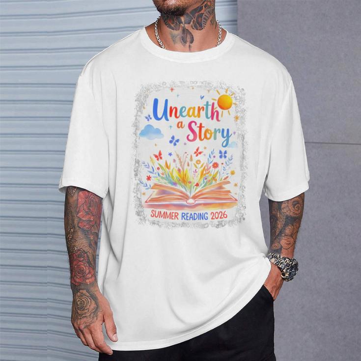 Unearth a Story Summer Reading 2026 Wildflower Book Library T-Shirt Gifts for Him