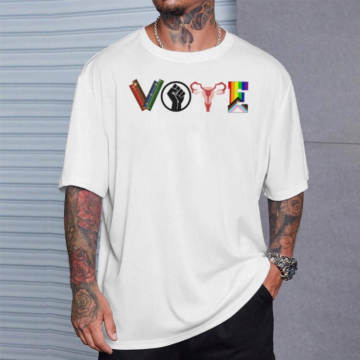 Vote Books Fist Ovaries LGBTQ T-Shirt Gifts for Him