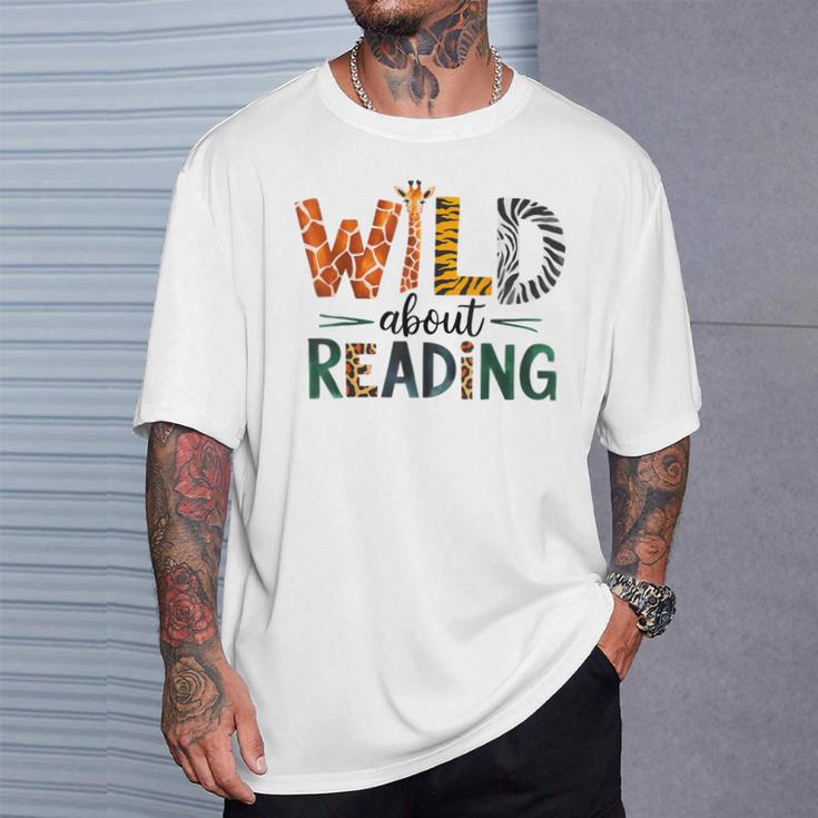 Wild About Reading Library Day Reading Books And Bookworm T-Shirt Gifts for Him