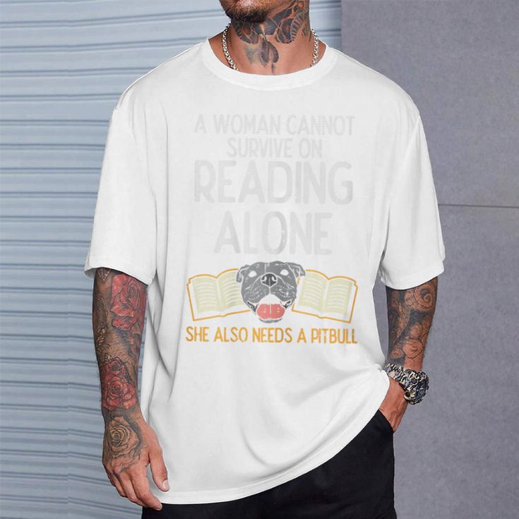 Woman Book Librarian Reading Pitbull Dog Owner Women T-Shirt Gifts for Him