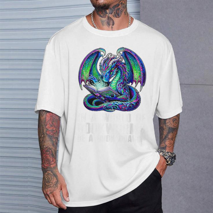 In a World Of Bookworms Be a Book Dragon Reading T-Shirt Gifts for Him
