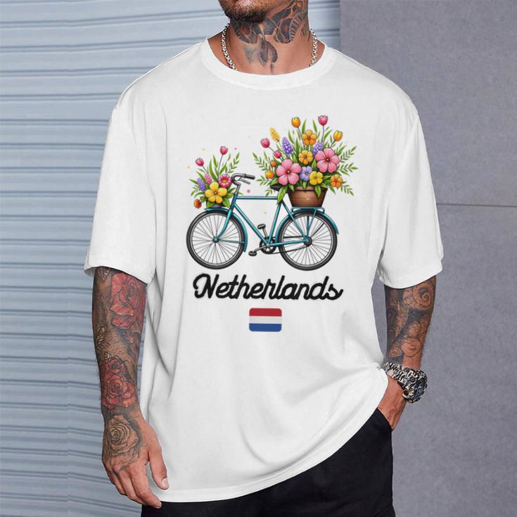 オランダの風車 チューリップフィールド オランダ 春の花 バイク Tシャツ 彼への贈り物