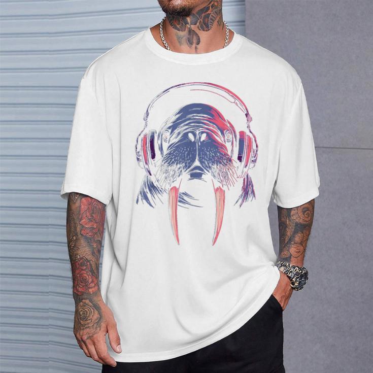 セイウチ ゲーミング 音楽 ヘッドフォン レトロ クール Tシャツ 彼への贈り物