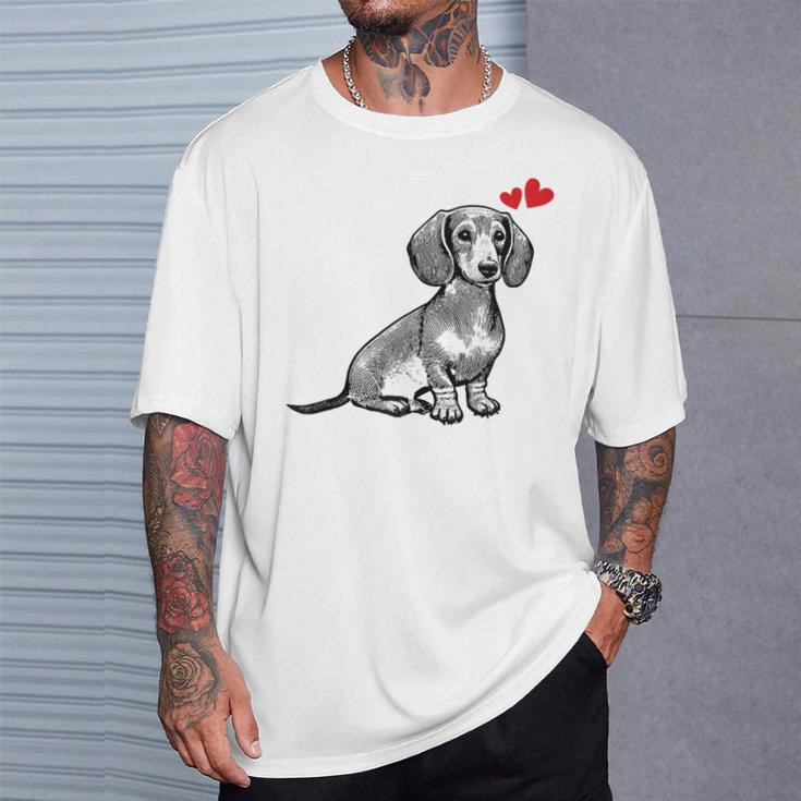ダックスフンド かわいいダックスプリント 愛犬家グッズ Dachshund Tシャツ 彼への贈り物