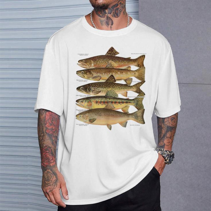 トラウト魚種種フィッシング フライフィッシング トラウト Tシャツ 彼への贈り物