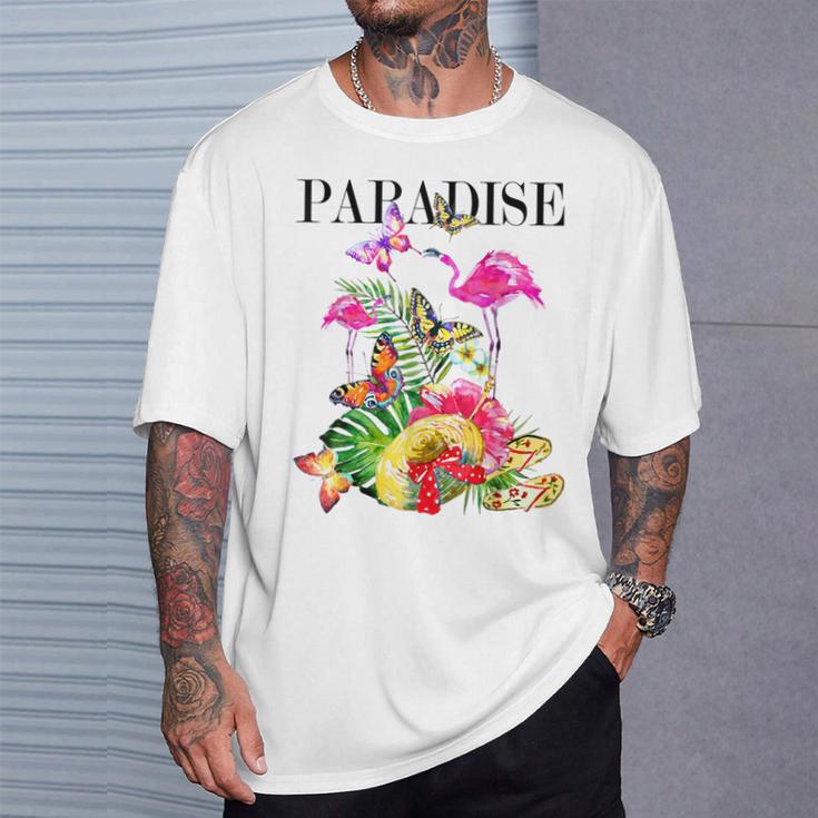 ハワイアンフラワー パラダイス 蝶 ハワイ プリント Tシャツ 彼への贈り物