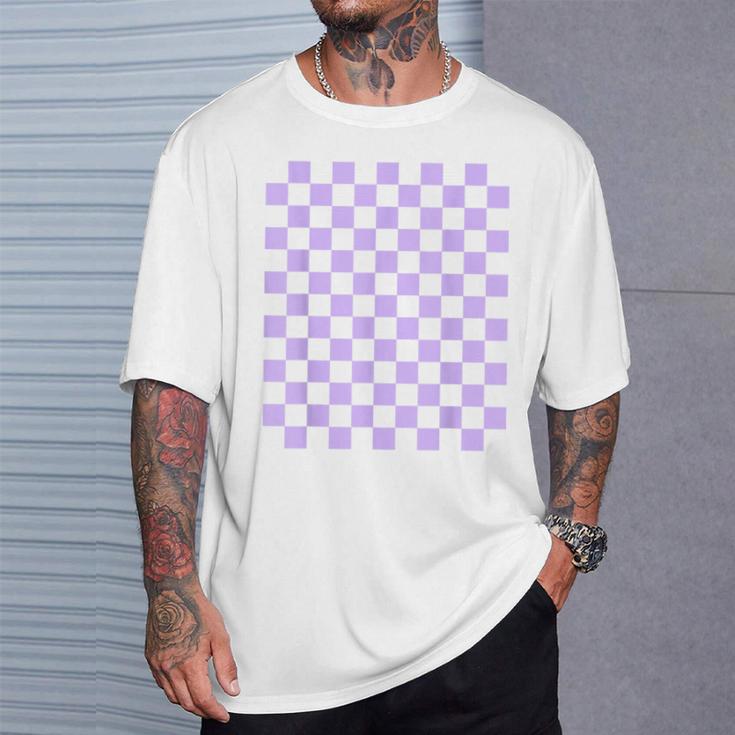 パープルラベンダーチェッカーボード Tシャツ 彼への贈り物