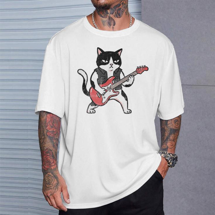 ベースギターを弾く 面白い ロック猫 バンド ミュージシャン ベーシスト 動物 Tシャツ 彼への贈り物